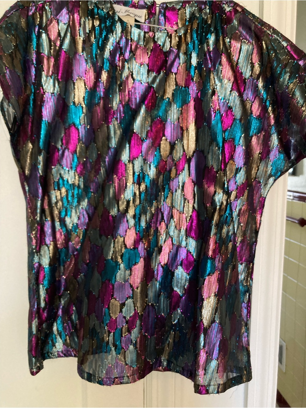Vintage Metallic Multi-Color Short Sleeve Top